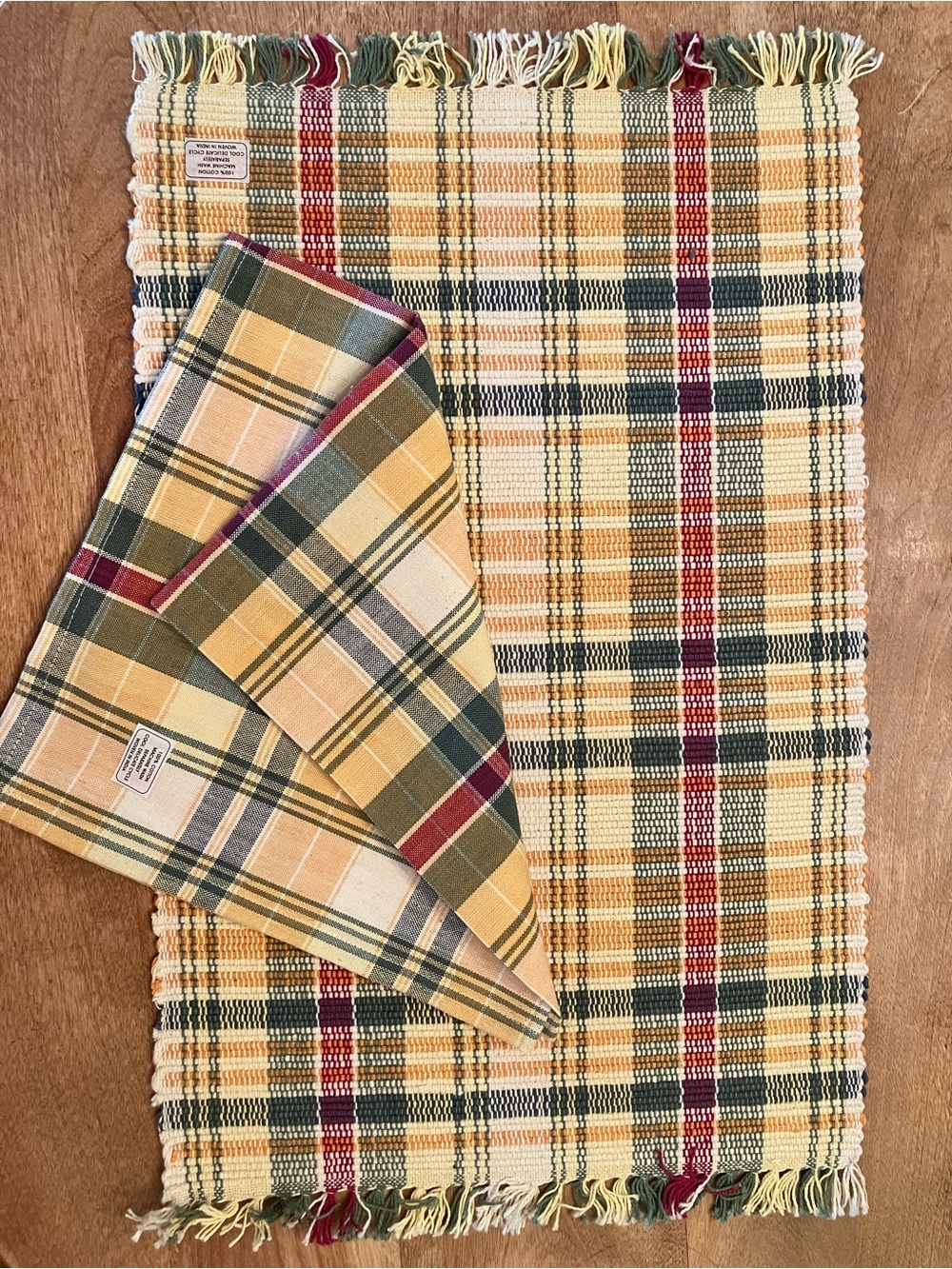 Handloomed India Cotton 6 Placemats and 6 Napkins Colorful Plaid New
